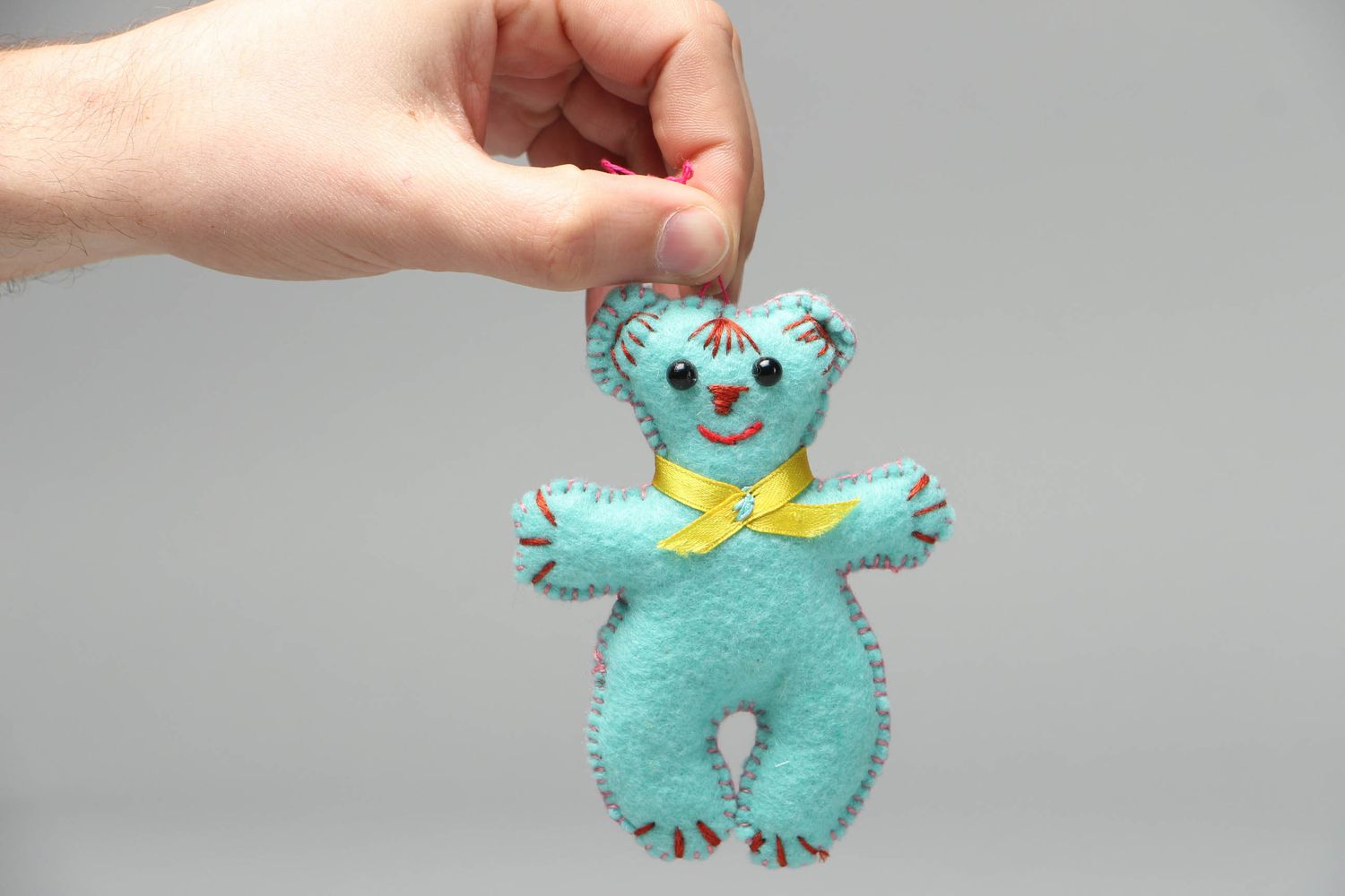 Мягкая игрушка голубой мишка из фетра  фото 3