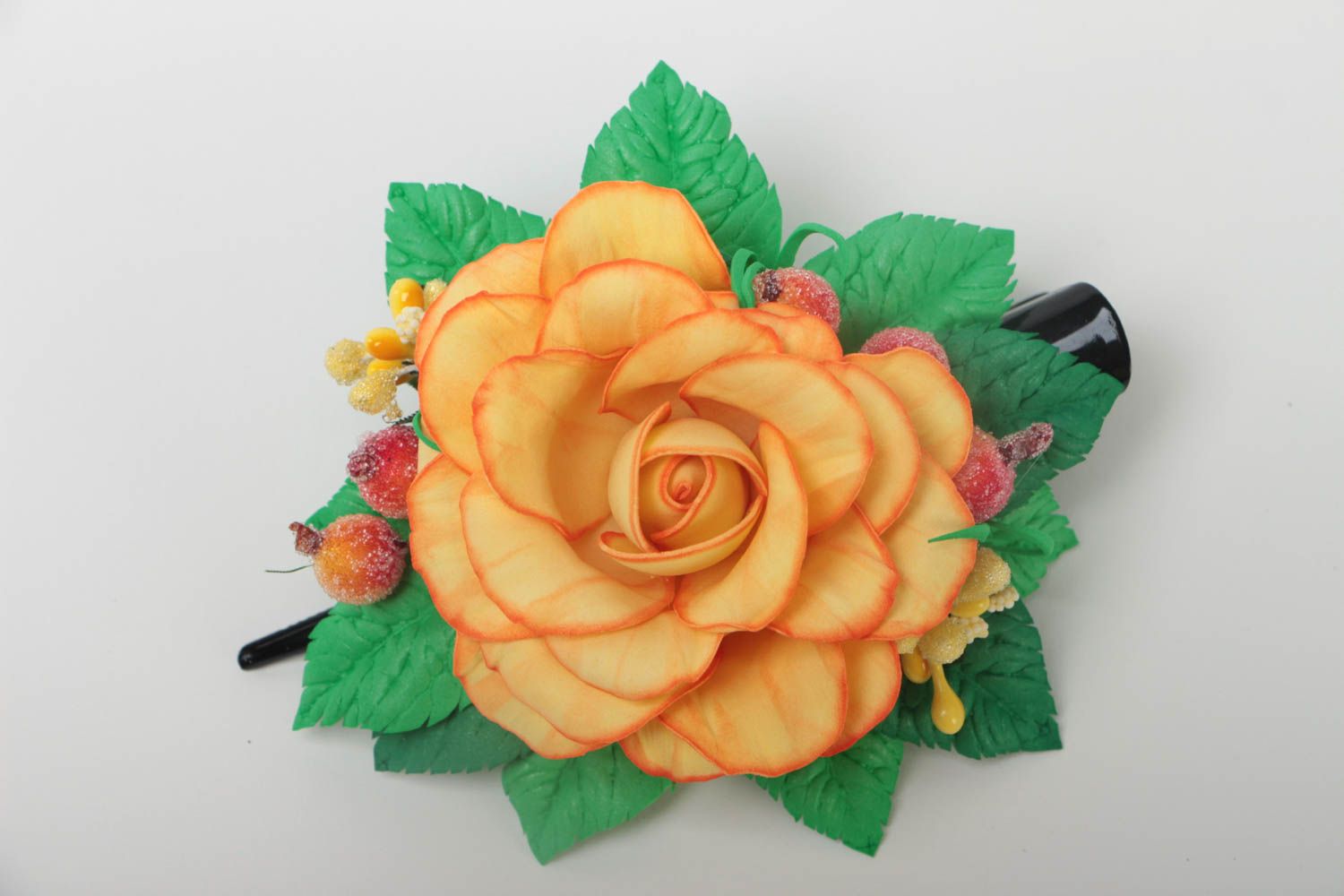 Handmade foamiran flower barrette textile hair clip fashion accessories photo 2
