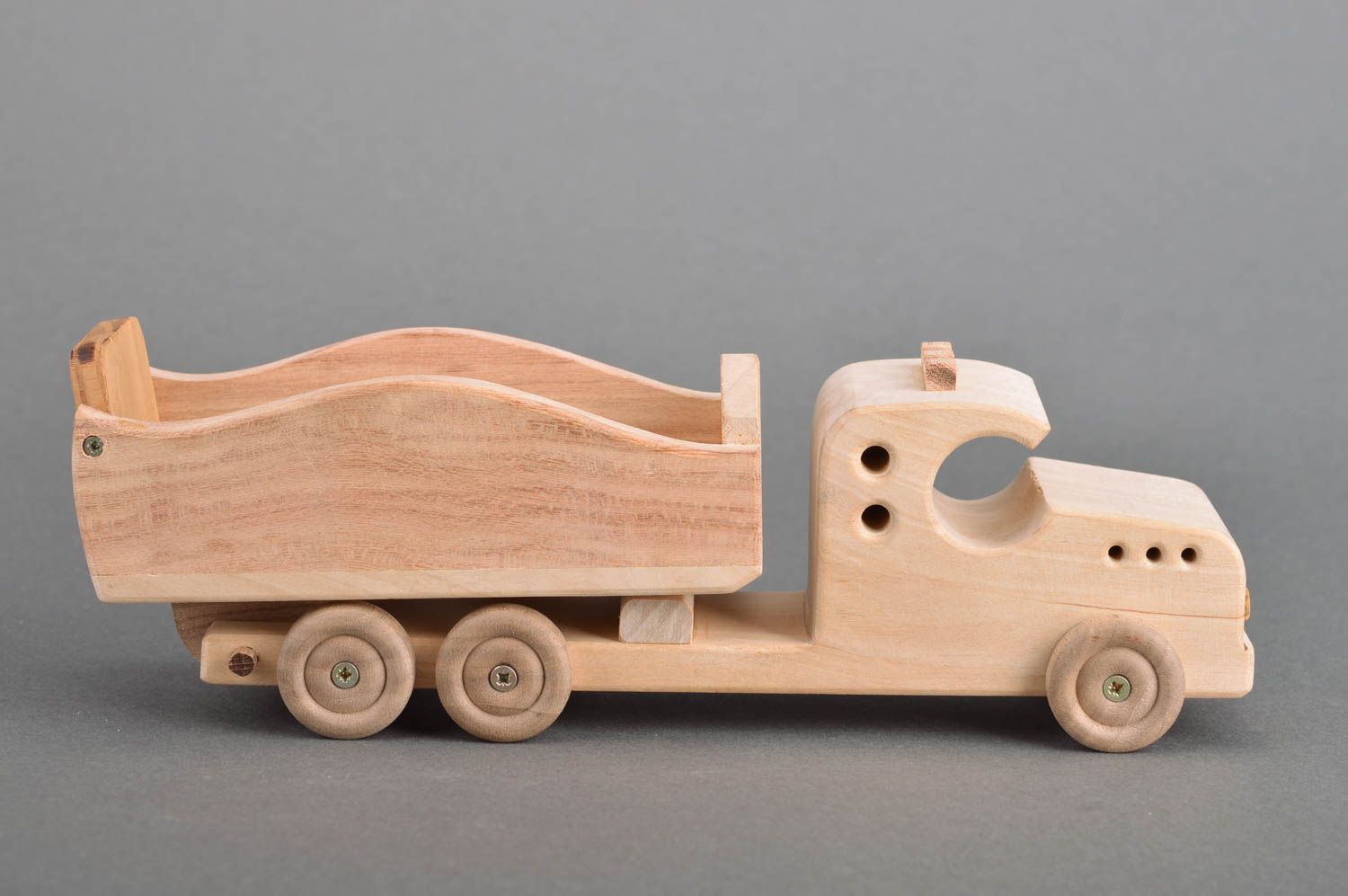 Unusual handcrafted children's wooden toy car eco friendly Dump Truck photo 2