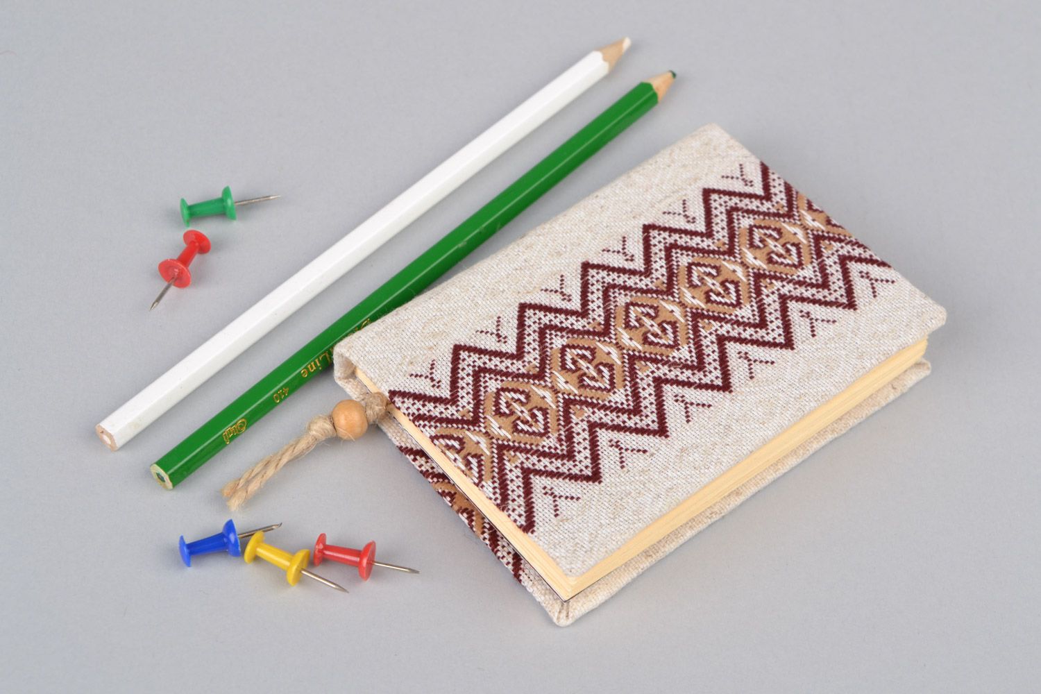 Handmade light small beautiful notepad with soft cover and with ethnic pattern photo 1