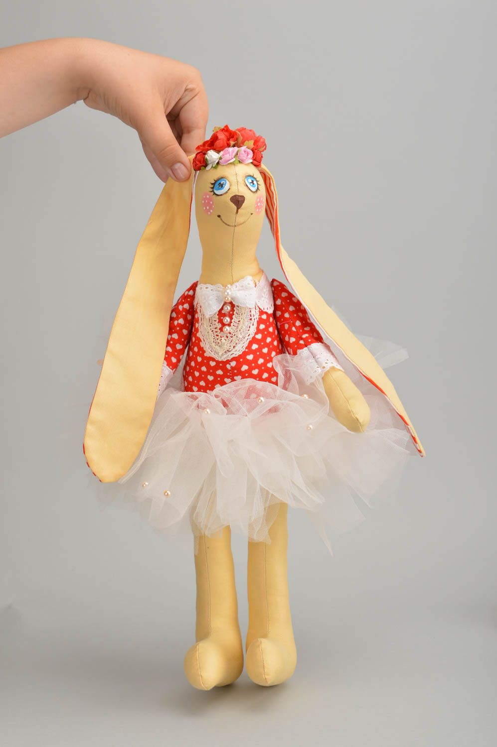 Designer handmade soft toy unusual cotton rabbit cute present for kids photo 2