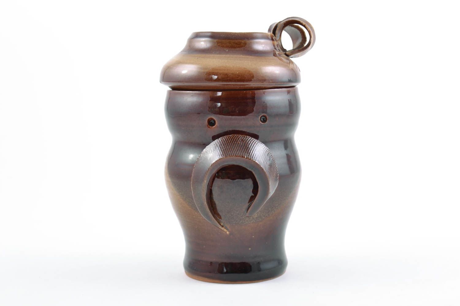 30 oz dark brown glazed ceramic 8-inch pot with two handles 1,7 lb photo 2