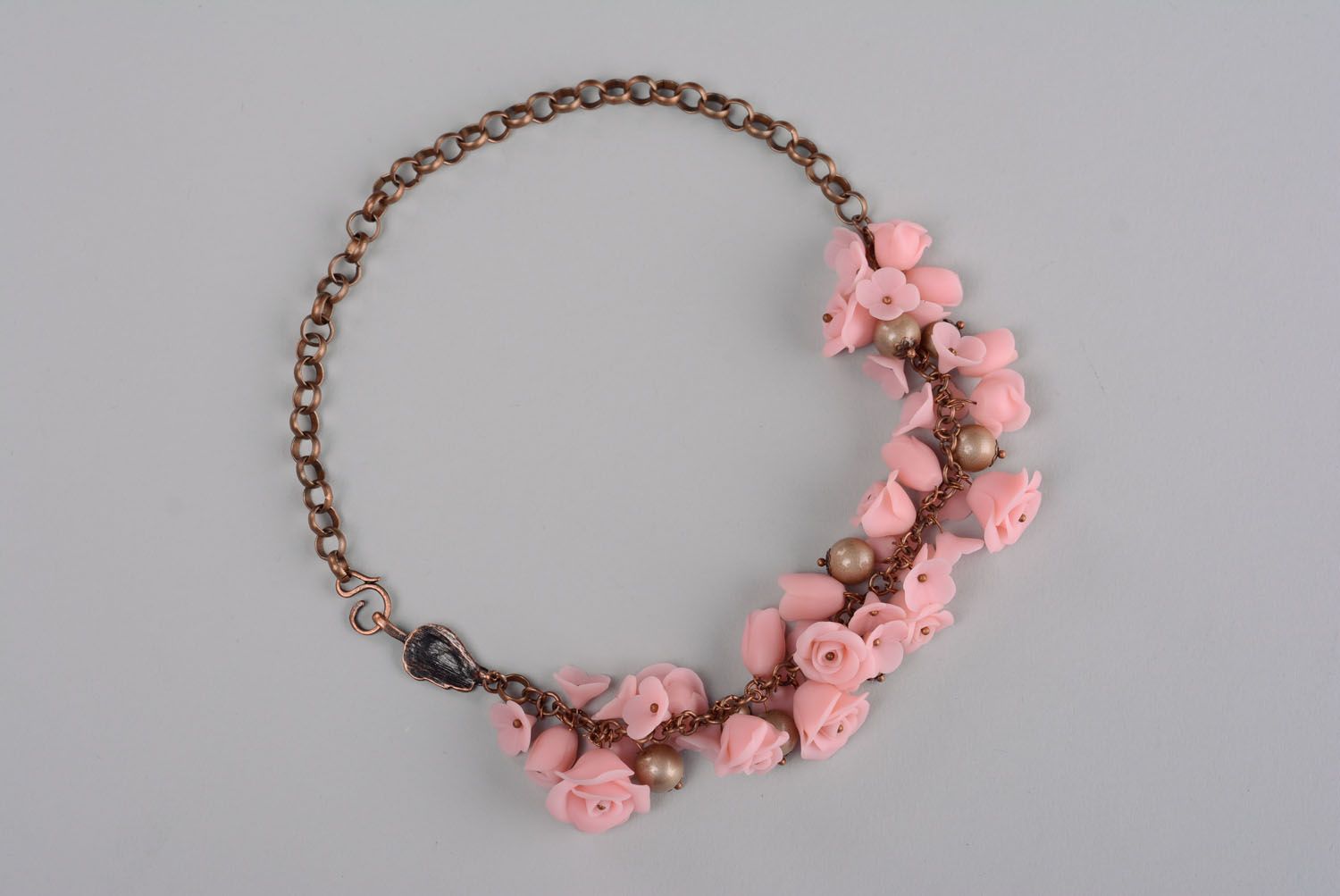 Beautiful polymer clay necklace Pink Roses photo 3
