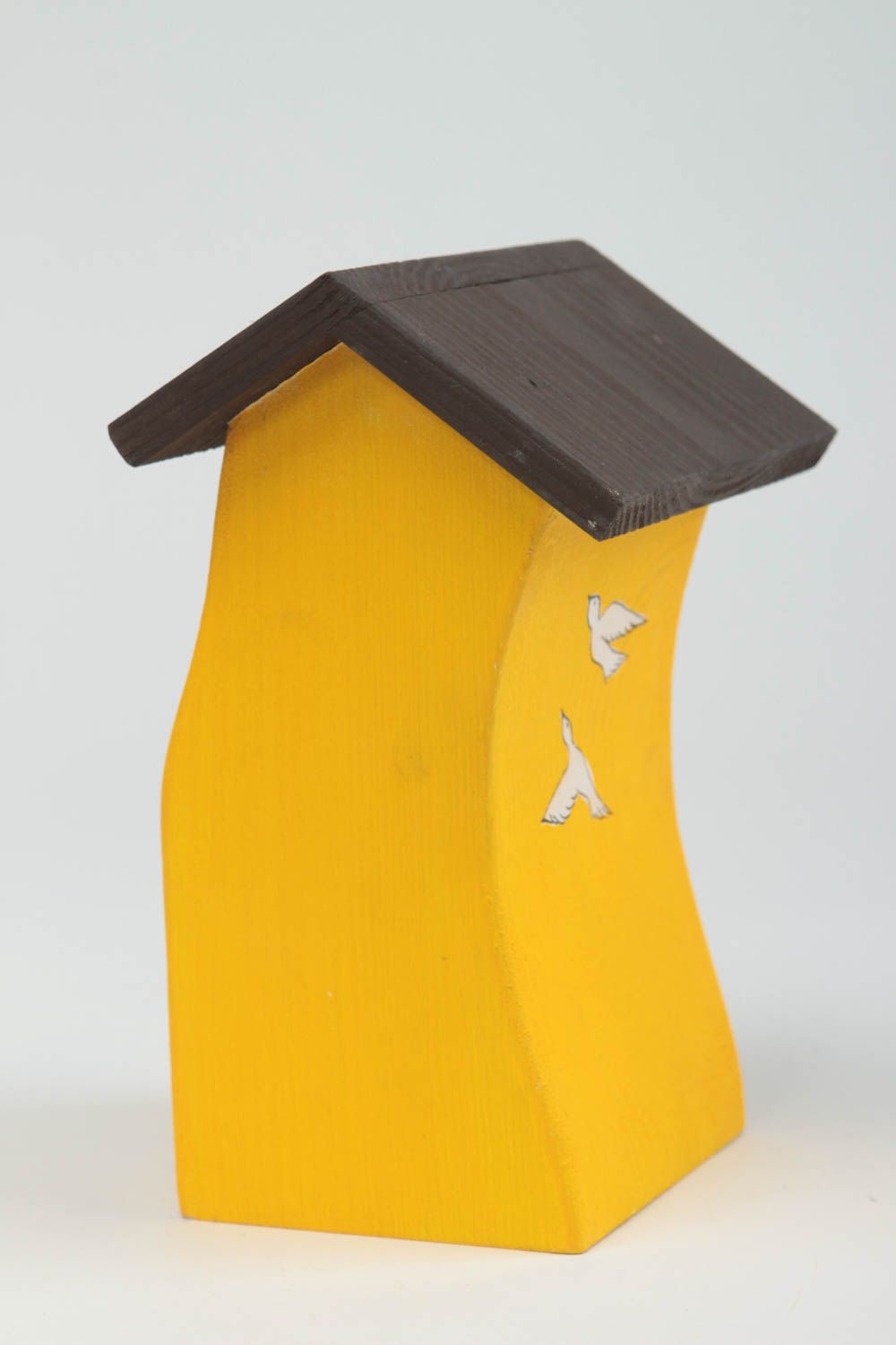 Maisonnette en bois faite main Statuette déco Cadeau original jaune design photo 3