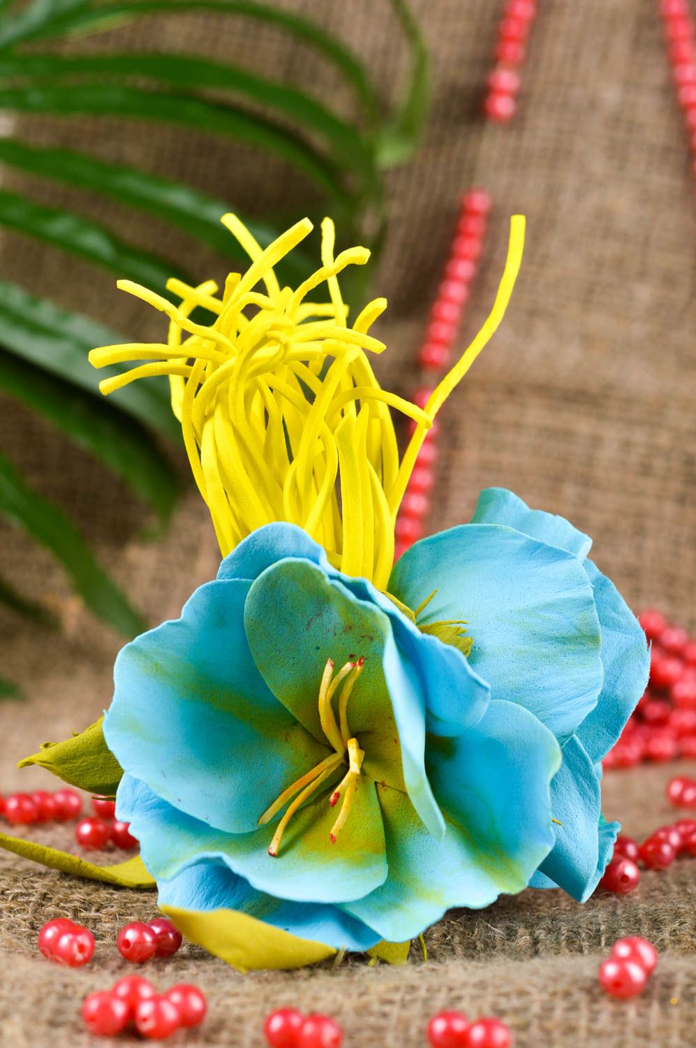 Handmade grelle Schmuck Brosche Haarspange Blume Damen Modeschmuck gelb blau foto 1