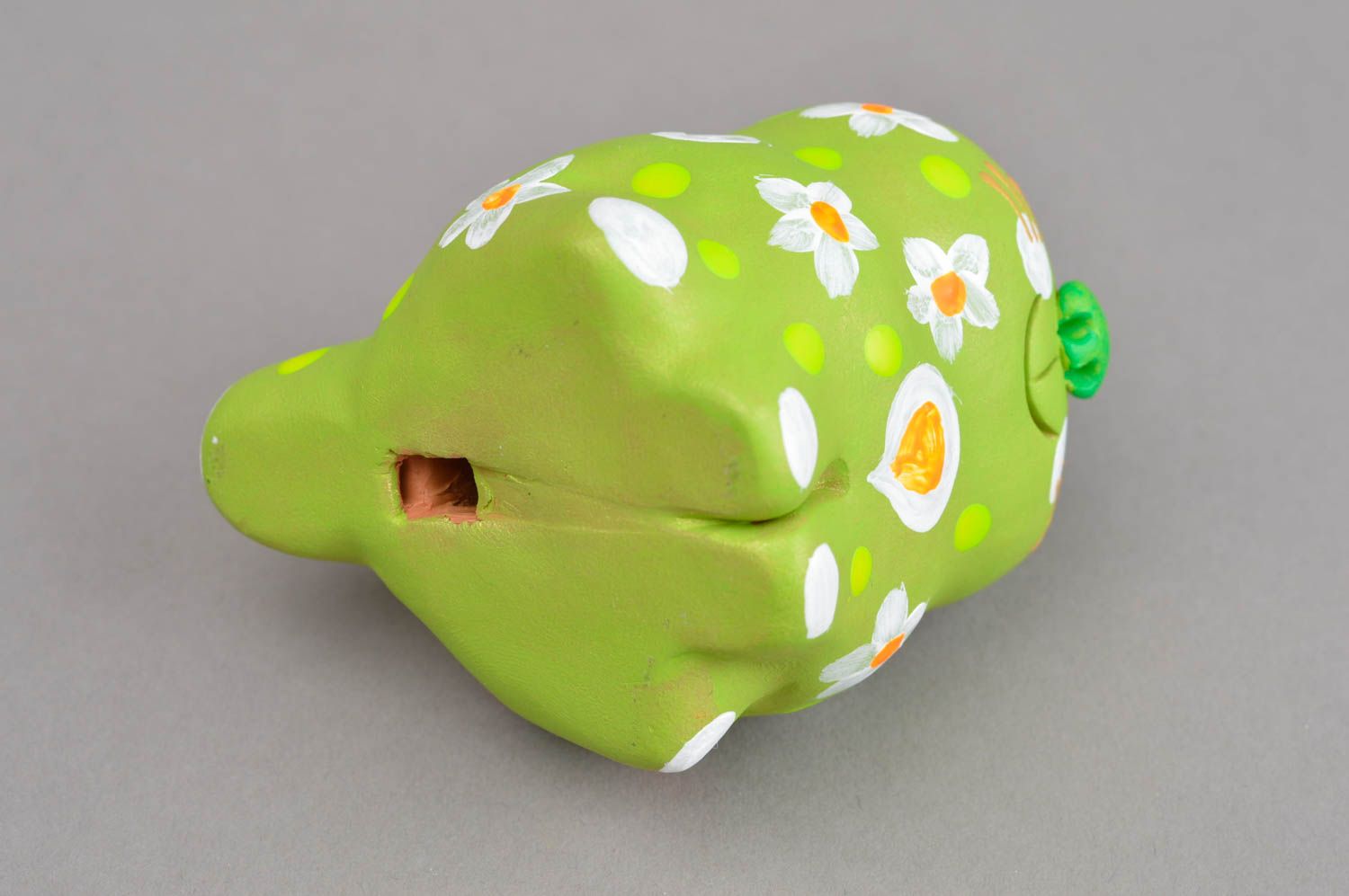 Sifflet jouet fait main Instrument de musique Figurine chat vert céramique photo 4