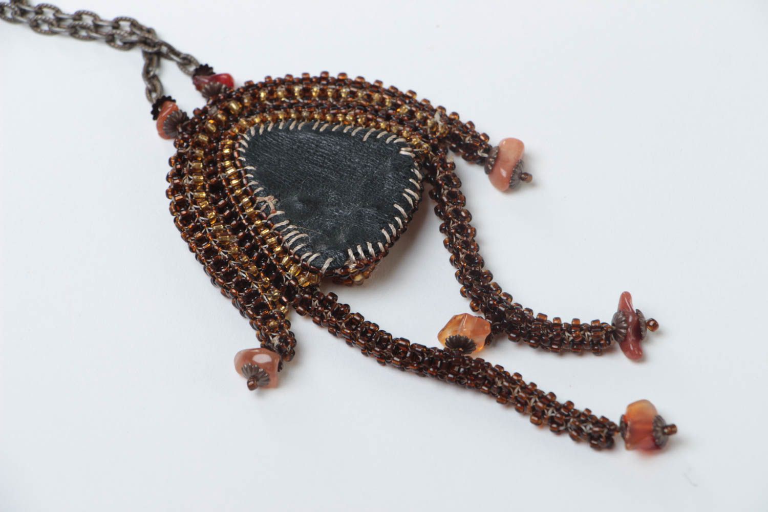 Collier en perles de rocaille Bijou fait main avec agate naturelle Cadeau femme photo 4
