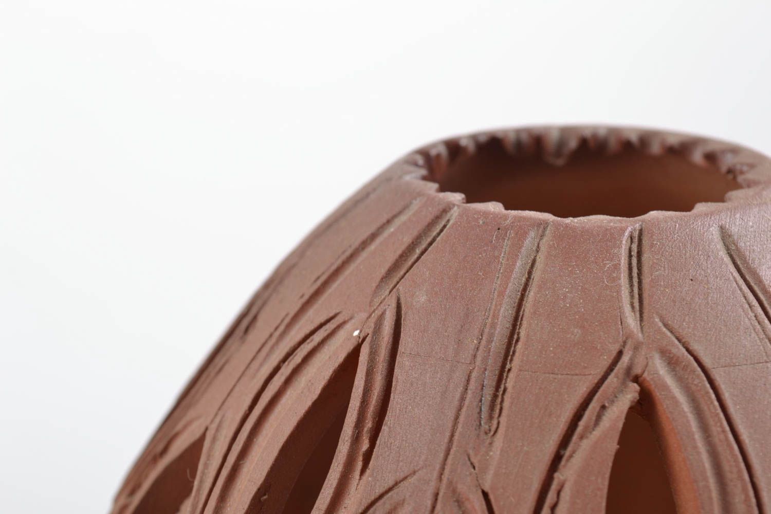 Braune ethnische Deko Vase aus Ton in Form vom Osterei handmade foto 5