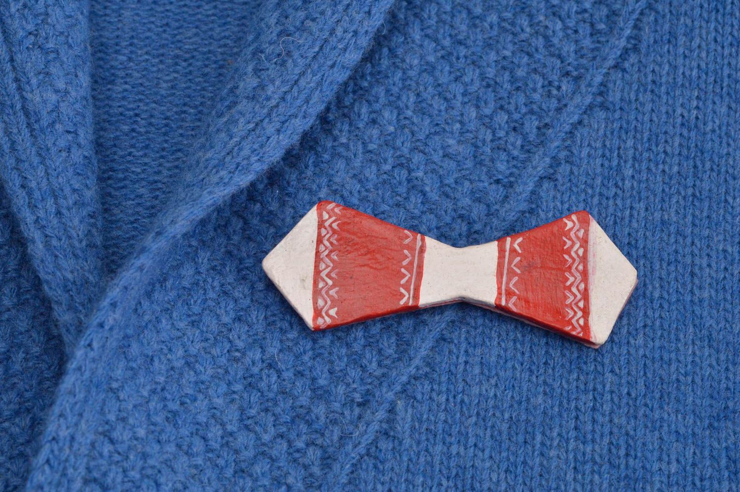 Handmade Brosche Schleife in Rot und Weiß Porzellan Schmuck Accessoire für Frau foto 1