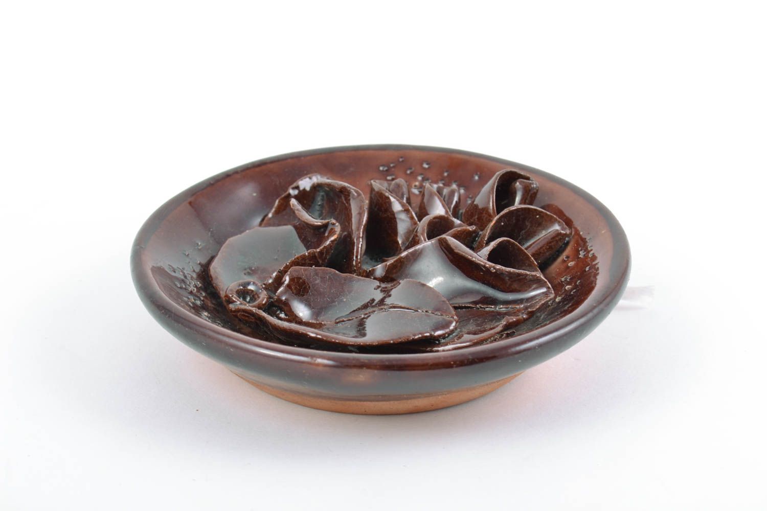 Kleiner handgemachter brauner schöner Deko Teller aus Keramik für Haus Dekor foto 3