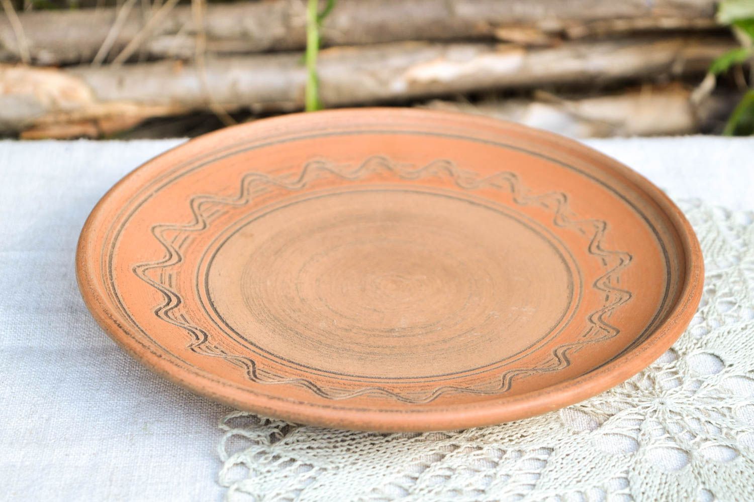 Handmade designer plate unusual ceramic dishware beautiful clay plate photo 1