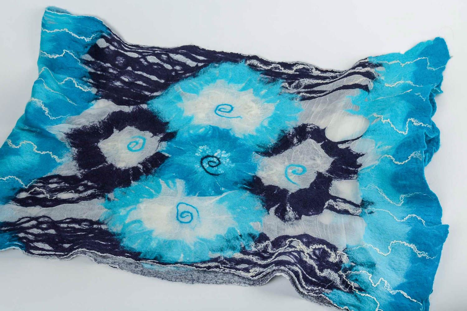 Handmade Damen Stola blauer Schal Chiffon Wolle Seide Accessoires für Frauen foto 2