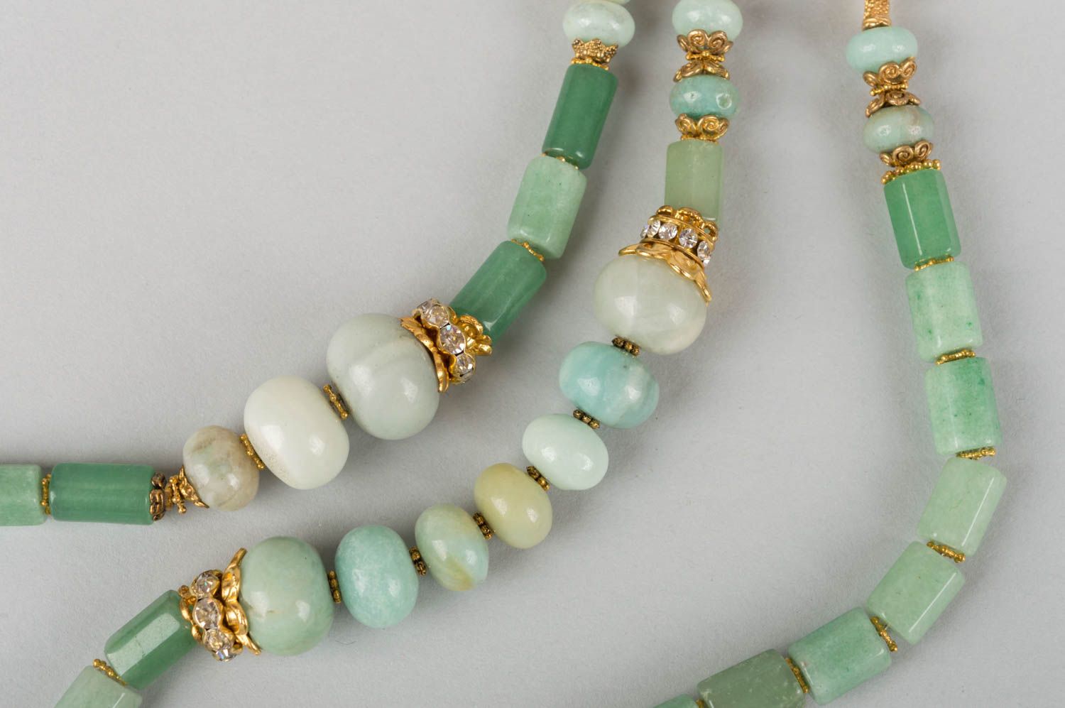 Handmade natural stone jewelry set necklace and bracelet jadeite and aventurine photo 5