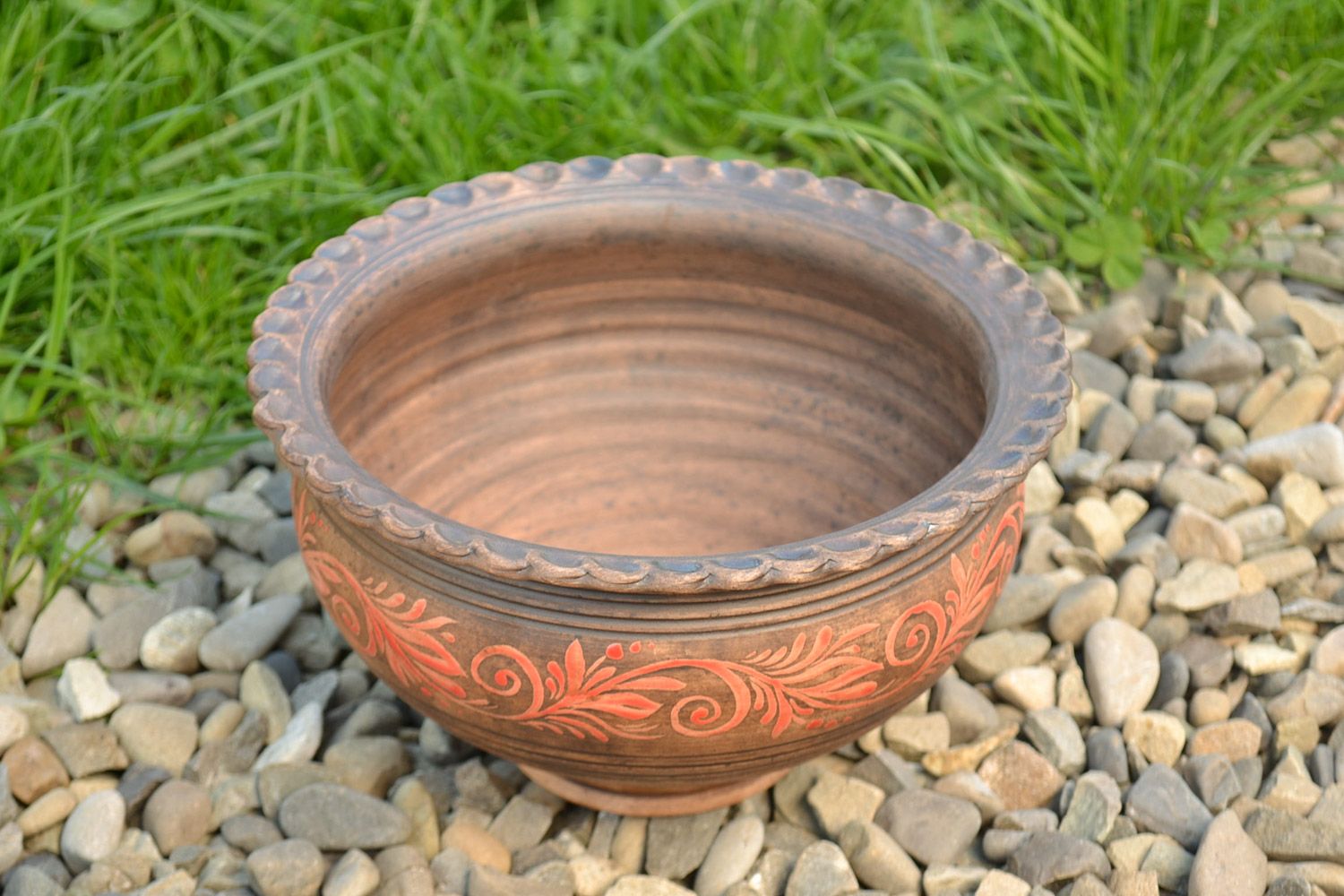 Pot en céramique sans couvercle peint brun fait main original pratique 2 l photo 1