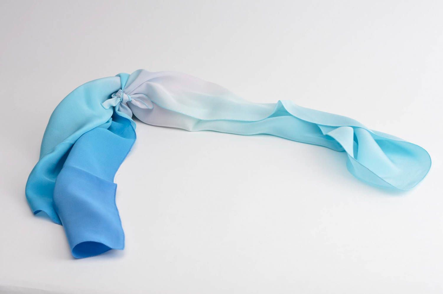 Голубой платок ручной работы женский аксессуар платок из шелка симпатичный фото 4