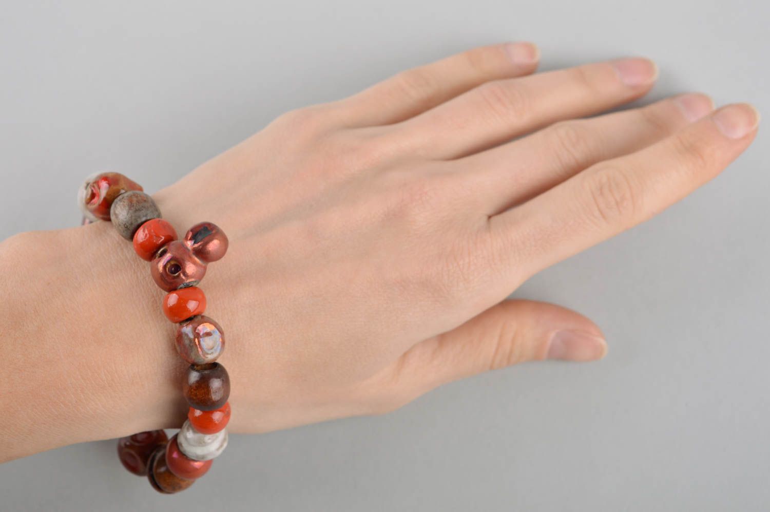 Bracelet céramique Bijou fait main marron style ethnique Cadeau femme original photo 5