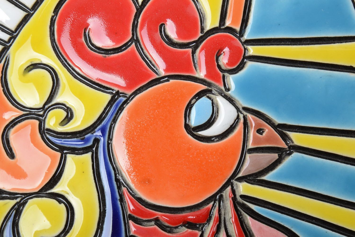 Панно из полуфарфора с росписью цветными пигментами ручной работы Петушок фото 4