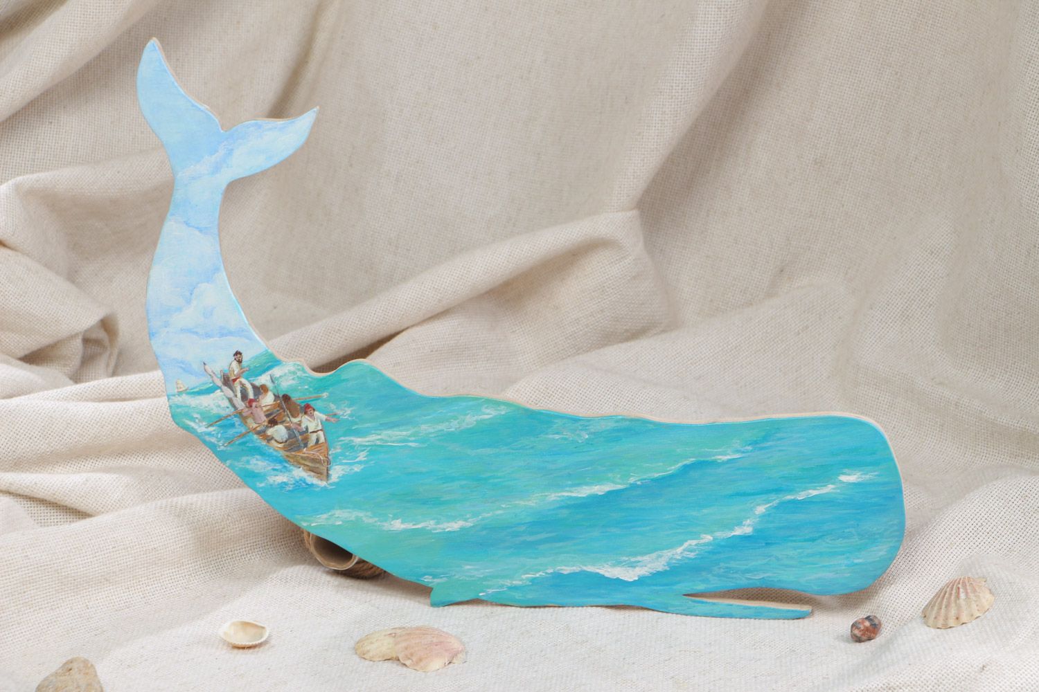 Настенное панно кит из фанеры с росписью ручной работы авторское яркое необычное фото 1
