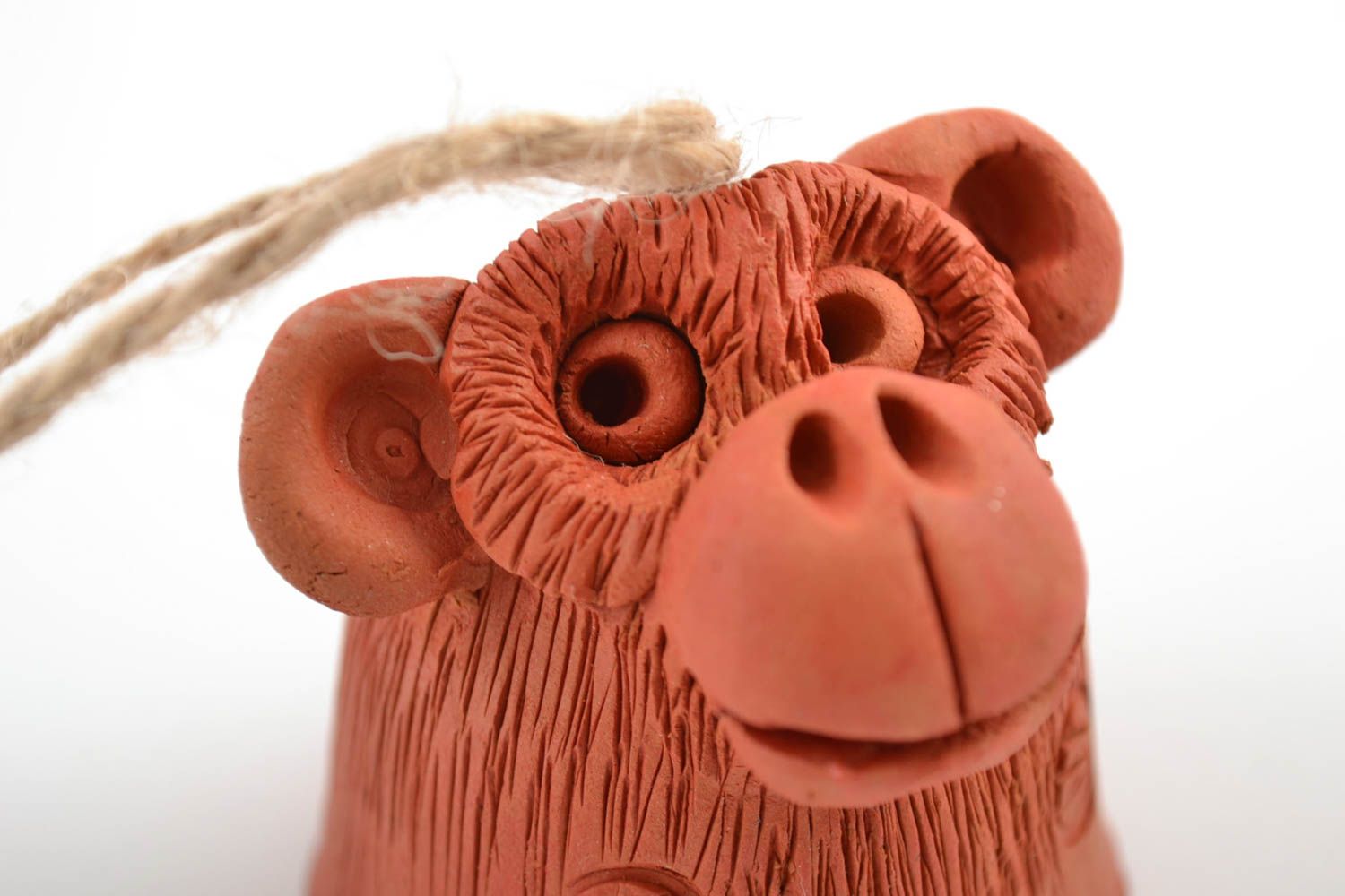 Keramik Glocken Set 2 Stück und keramische Statuette Affen für Dekor handmade foto 3