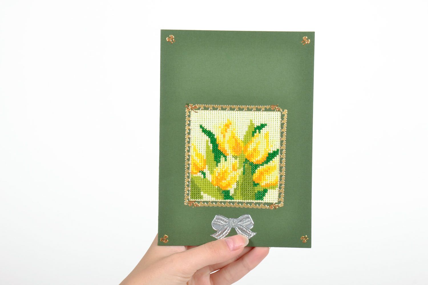 Carte de vœux originale avec broderie fleurs faite main photo 5