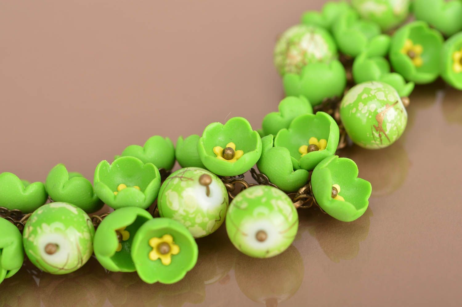 Bracelet vert Bijou fait main en pâte polymère avec fleurs Cadeau femme photo 4