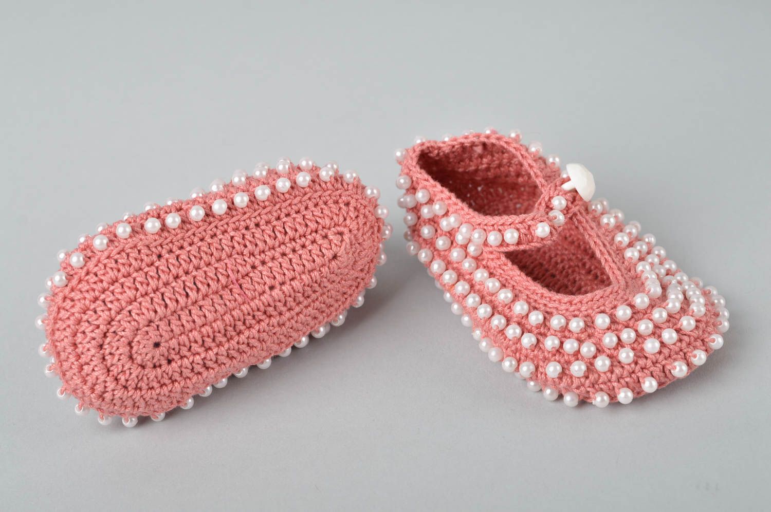 Пинетки туфельки ручной работы теплые пинетки вязаные туфельки розовые фото 4
