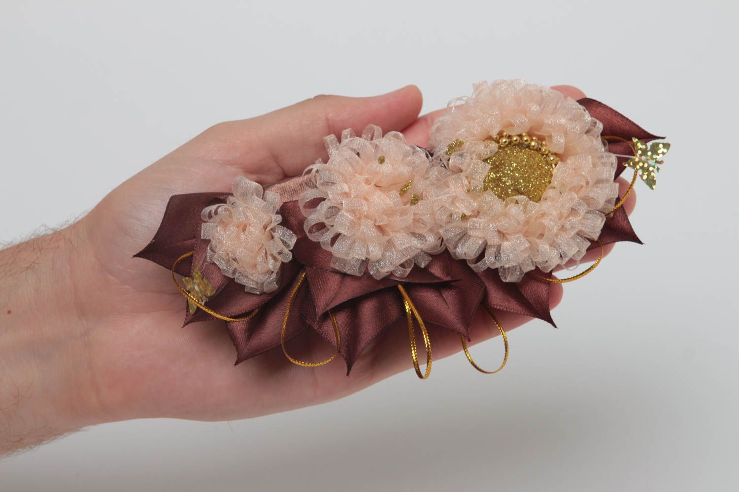 Beautiful handmade kanzashi flower hair clip baby hair flowers in hair photo 5