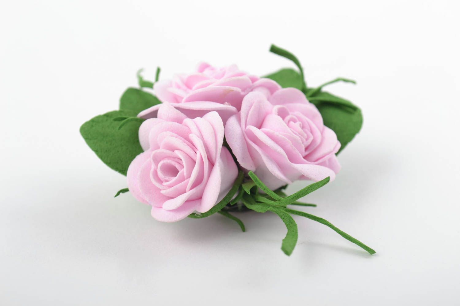 Авторская брошь из фоамирана с цветочками розовая нежная красивая ручной работы фото 9