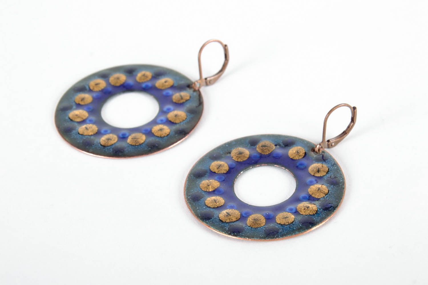 Blue copper earrings with enamel photo 1