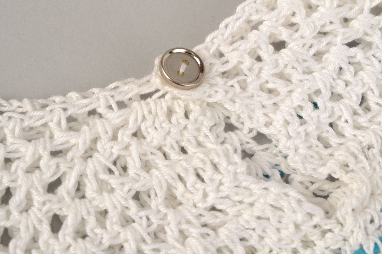 Handmade  elegant openwork crochet baby dress of white color made of acrylic yarns photo 4