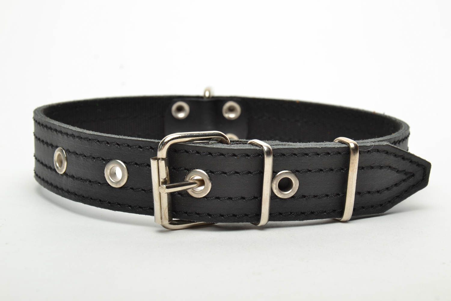 Black genuine leather collar photo 2
