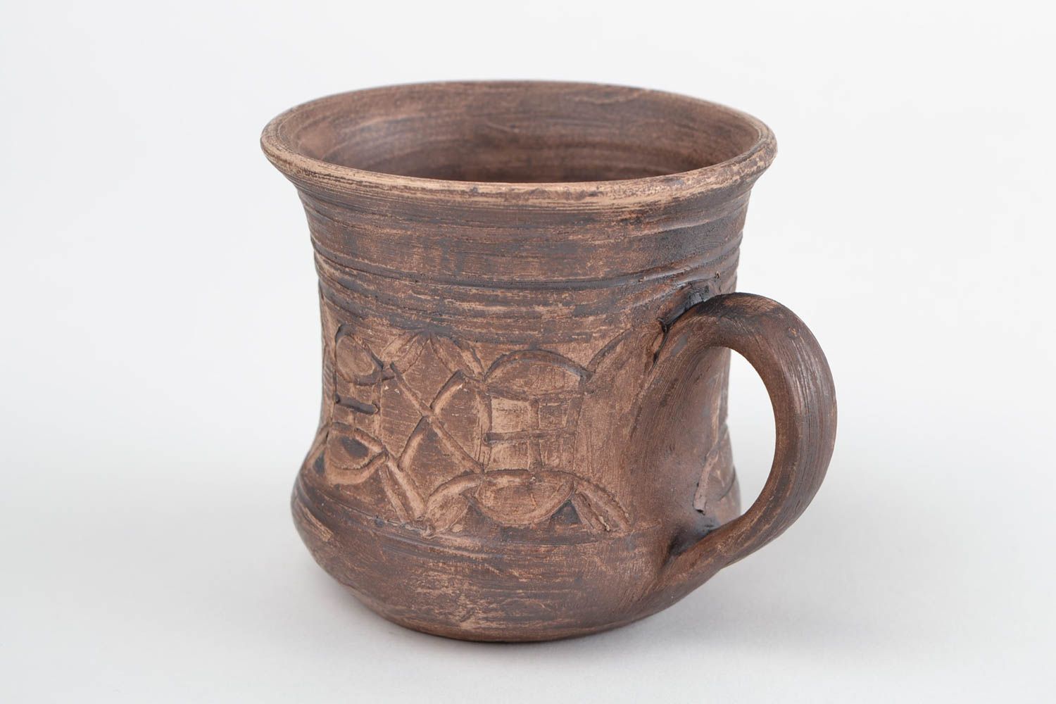 8 oz dark brown ceramic cup with handle and rustic pattern photo 4