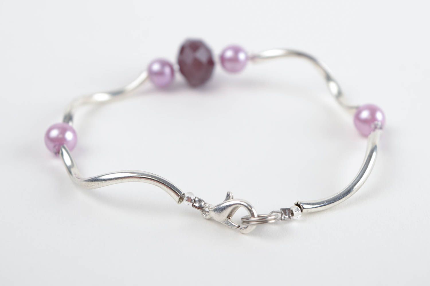 Bracelet fin rose Bijou fait main en métal et perles de rocaille Cadeau femme photo 5