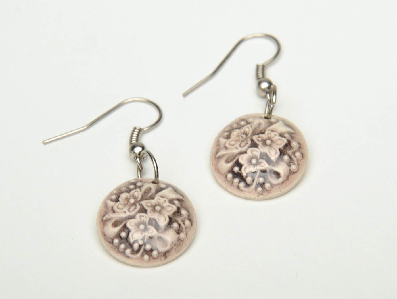 Designer painted clay earrings with charms photo 2
