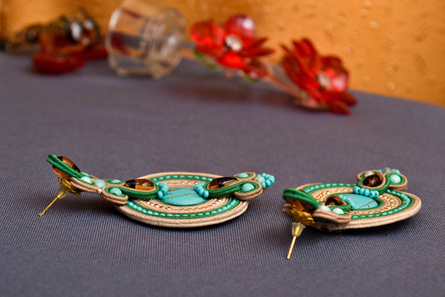 Handmade earrings in ethnic style beautiful cute earrings soutache accessory photo 3