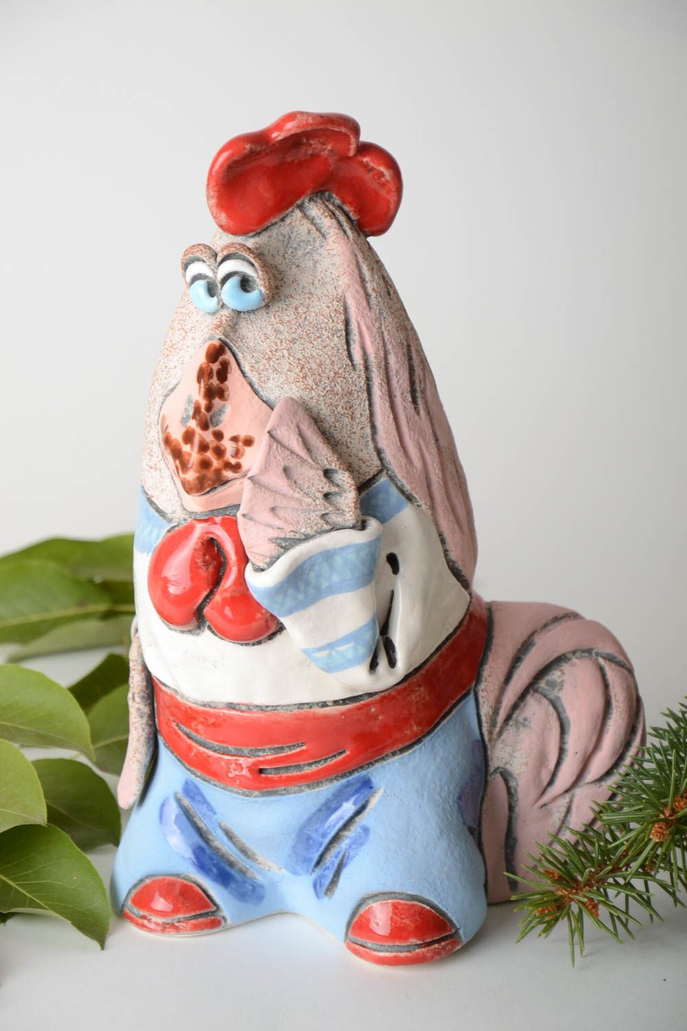Handmade Keramik Spardose Hahn Geschenk für Kinder originell Haus Deko aus Ton foto 1