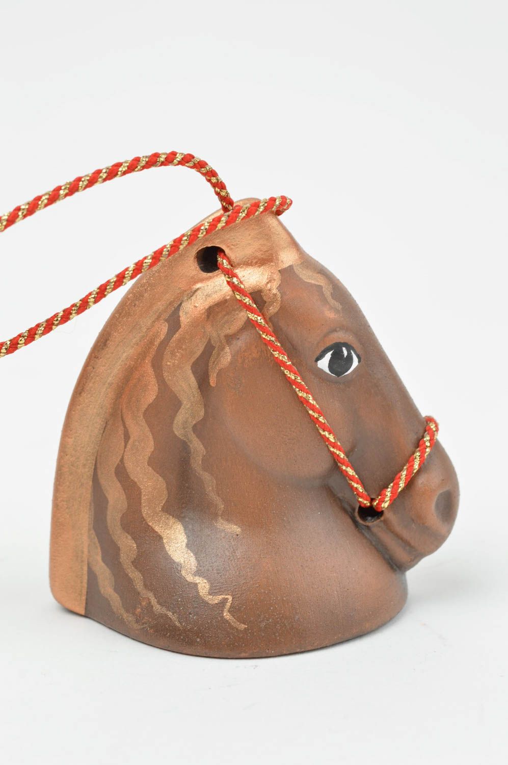 Оригинальный расписной глиняный колокольчик ручной работы Лошадь с блеском фото 3