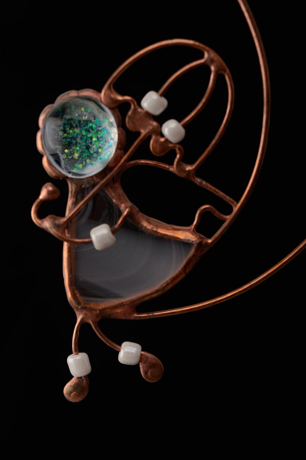 Stained glass interior pendant made of glass and copper wire Moon Angel photo 2