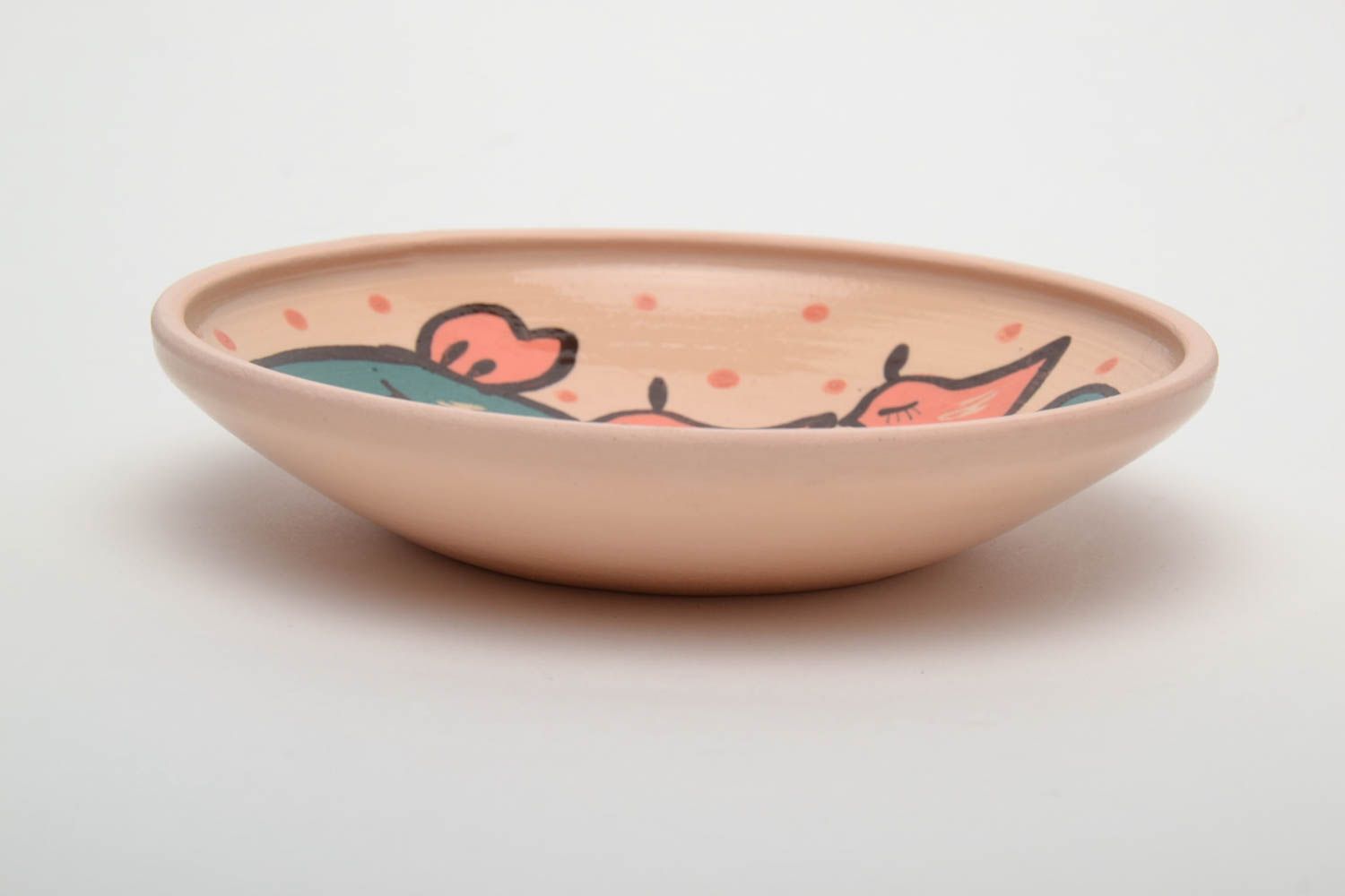 Розовая керамическая миска с птичками фото 3