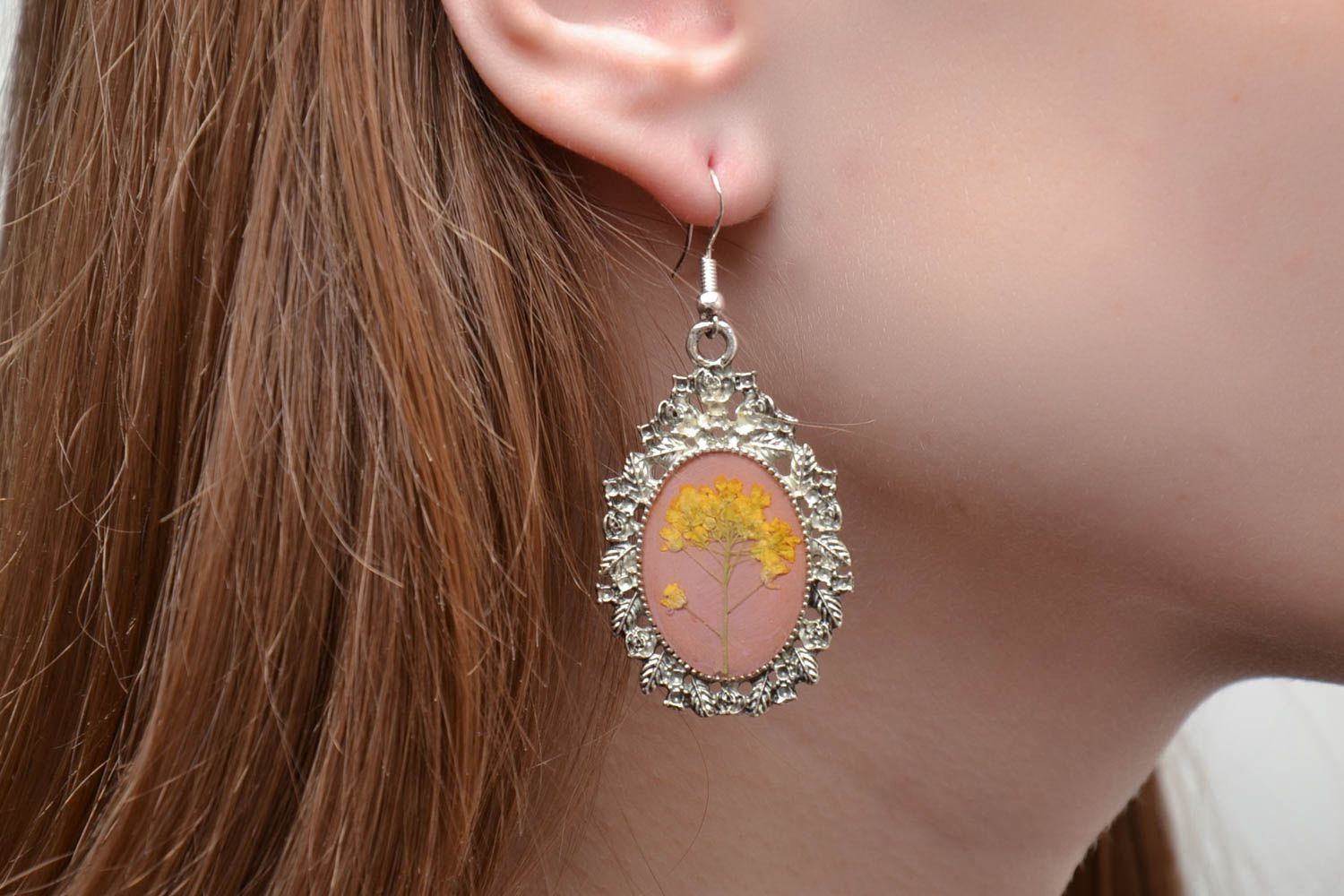 Earrings with natural flowers in epoxy resin photo 2