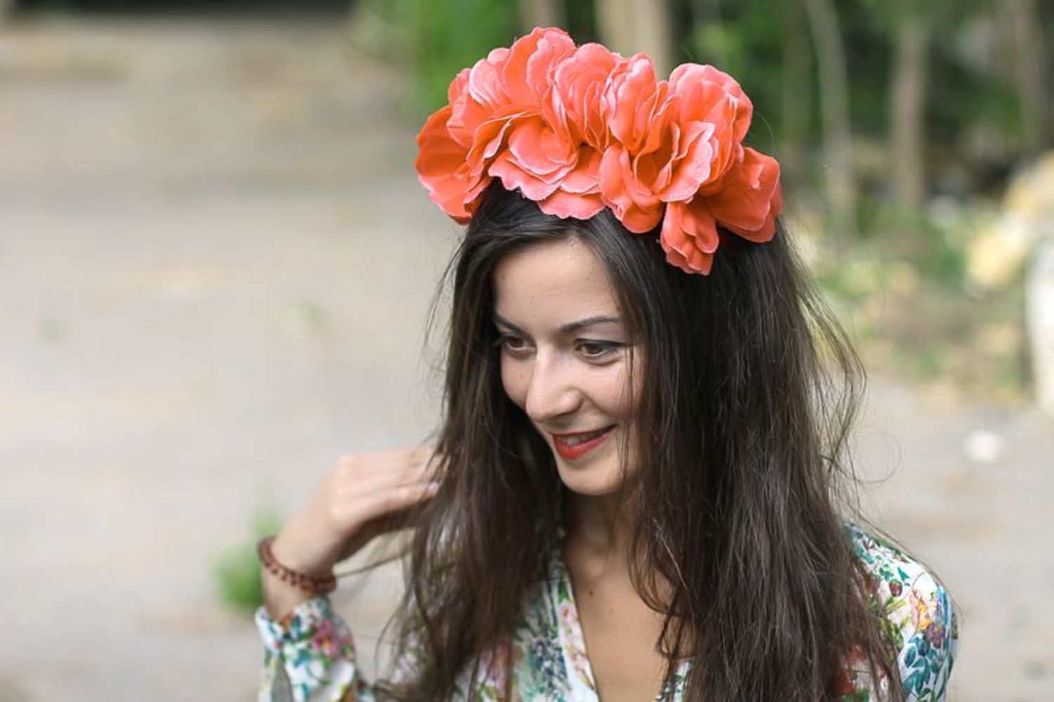 Large headband with artificial flowers  Peonies photo 4