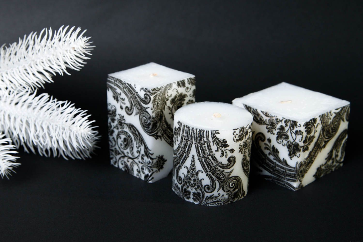 Beautiful handmade paraffin candles 3 pieces interior decorating small gifts photo 1
