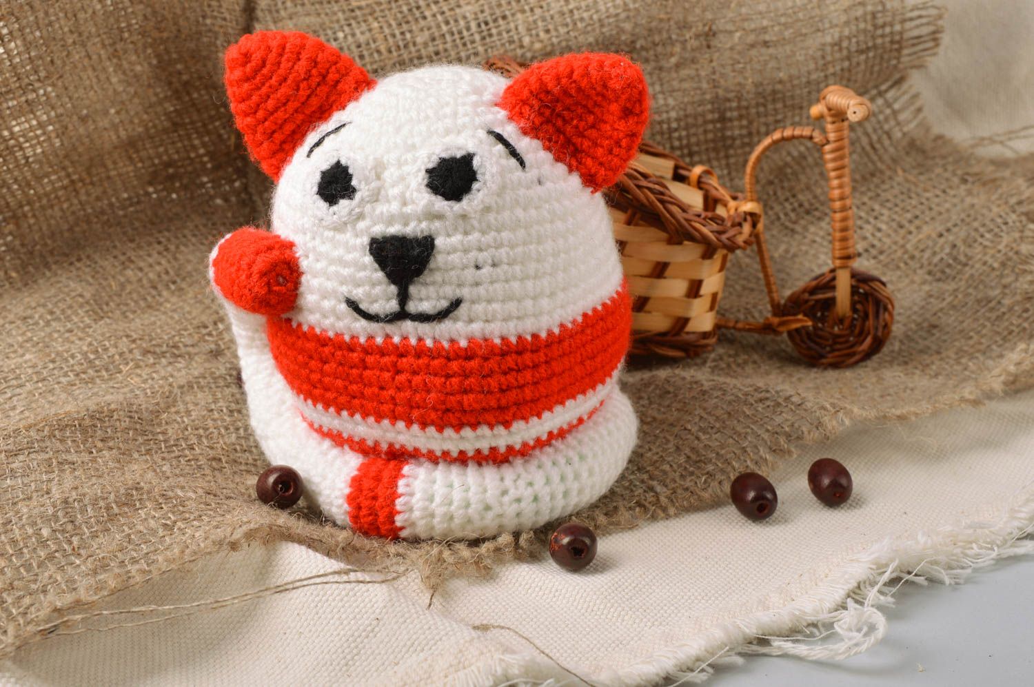 Soft crocheted handmade designer beautiful cute toy cat for kids photo 1