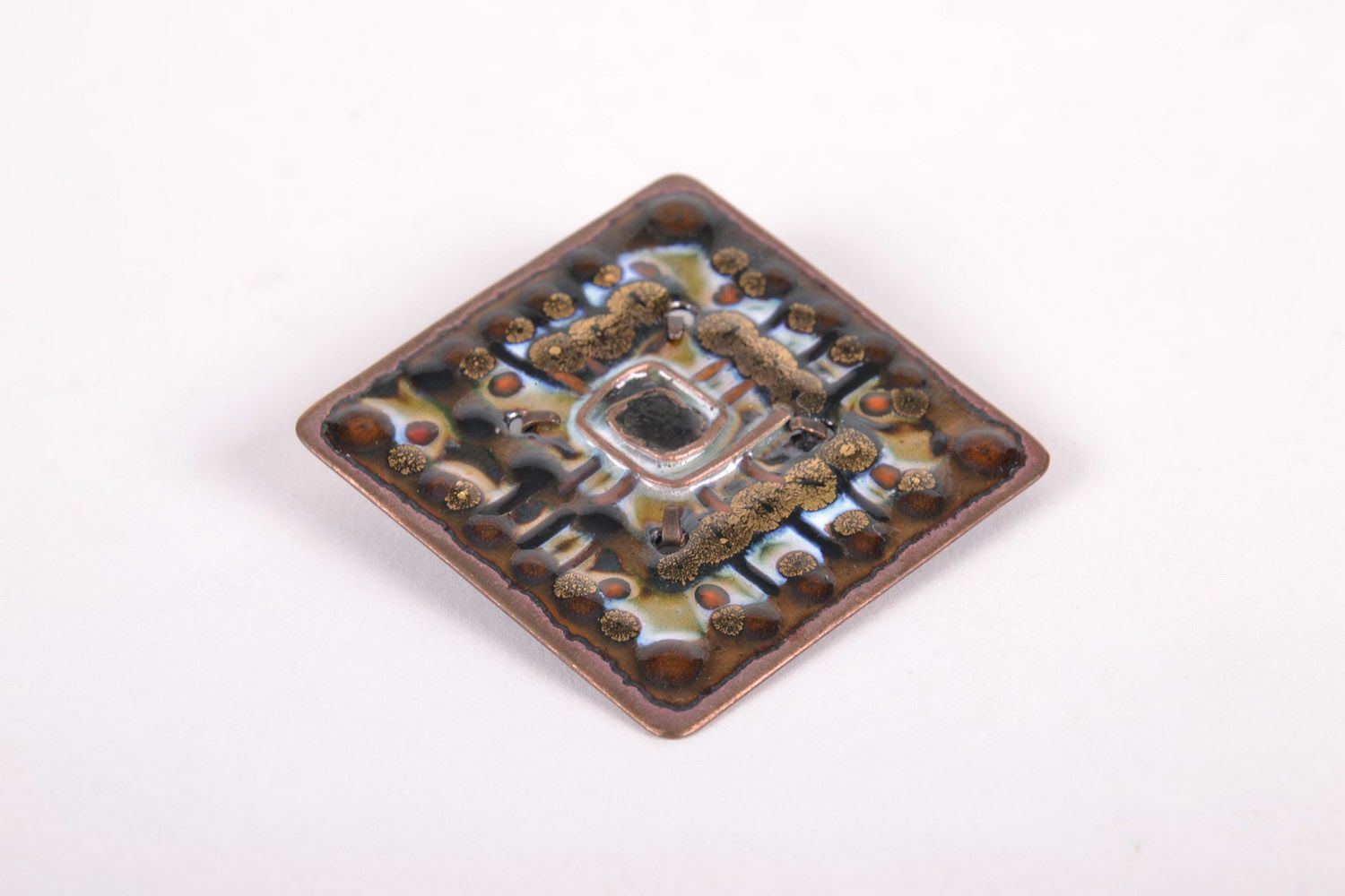 Square Brooch Made of Copper photo 1