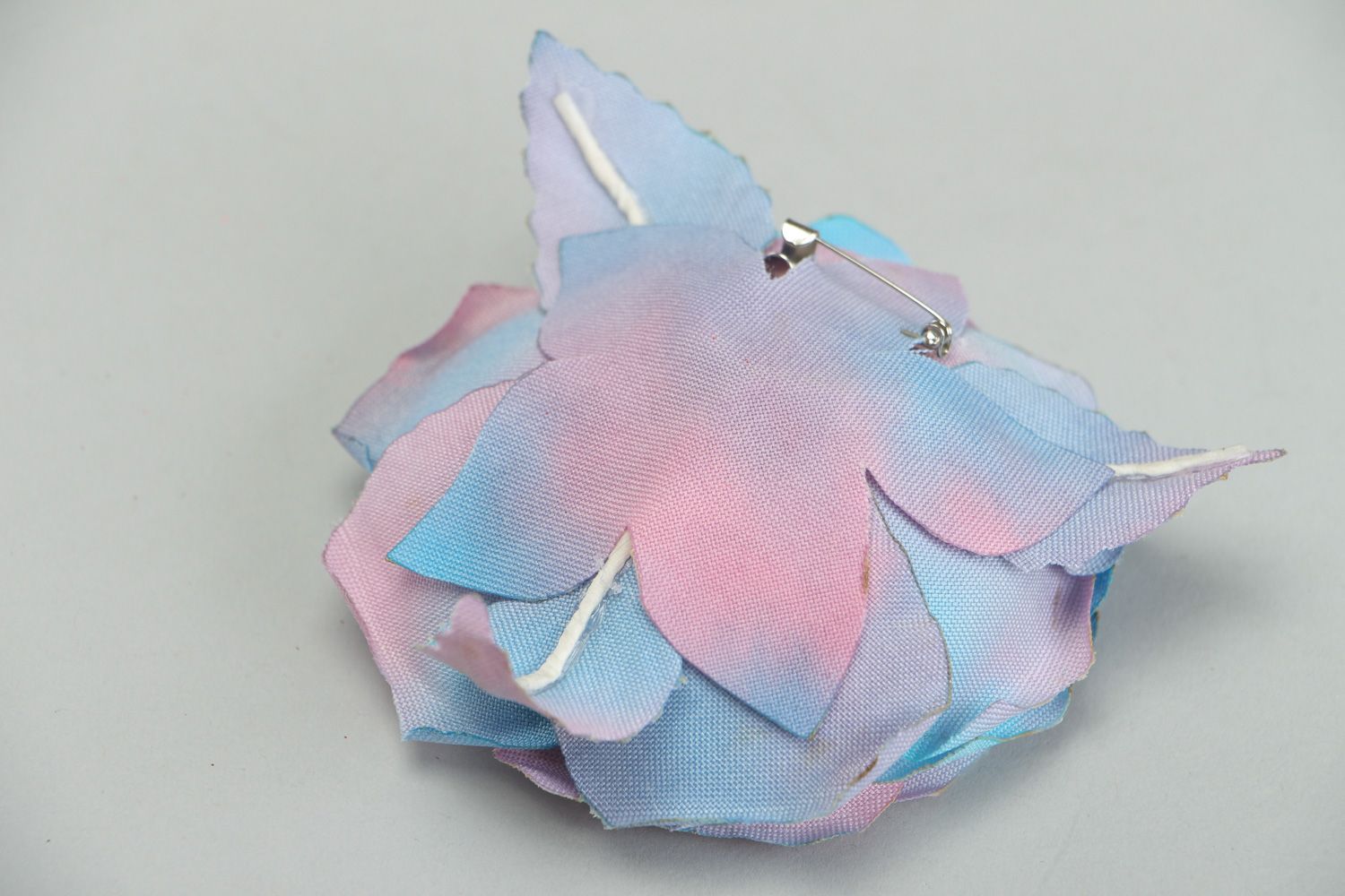 Handmade tender floral brooch made of fabric in romantic style Blue Rose photo 3
