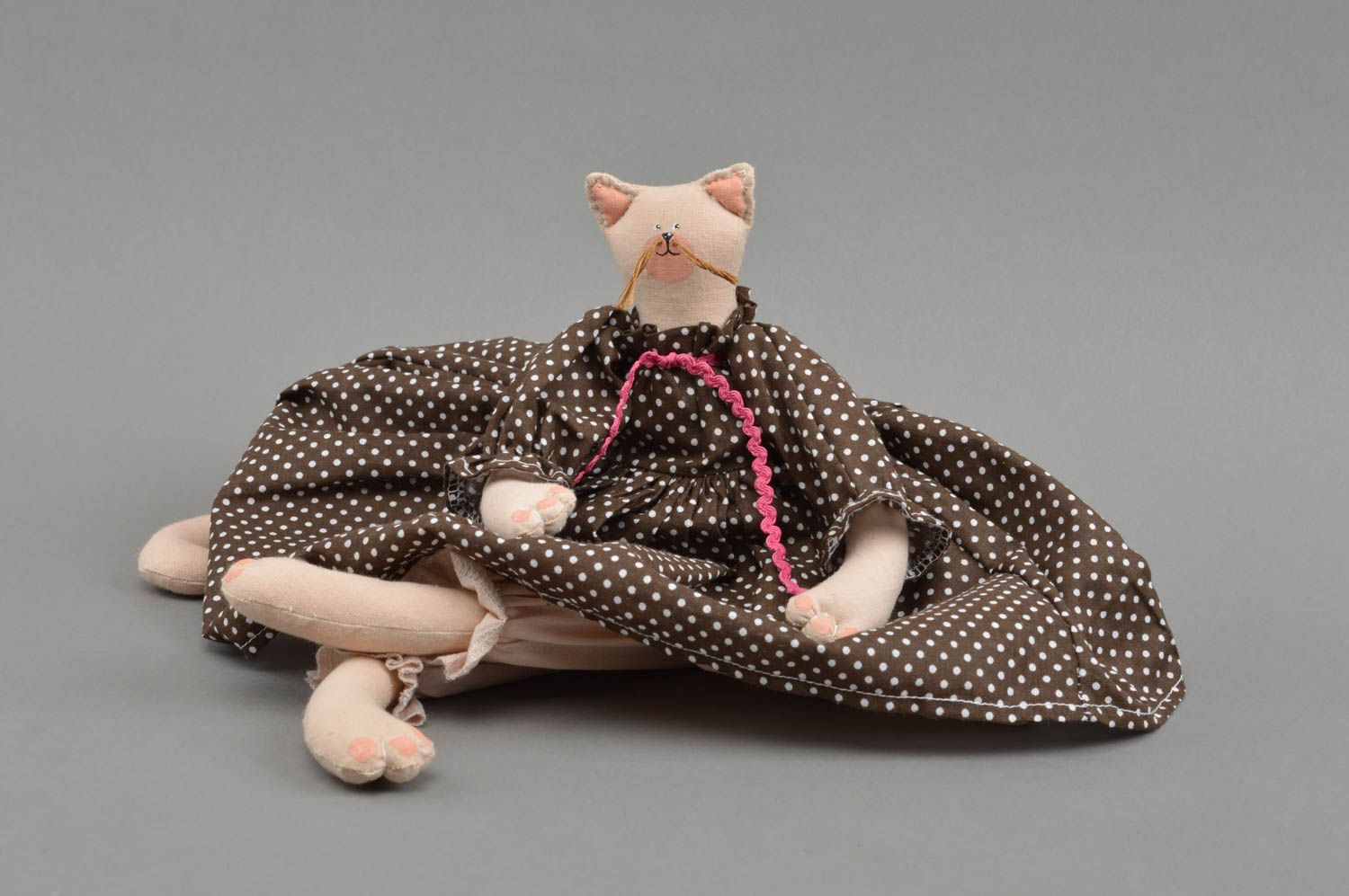 Handmade fabric soft toy cat in dress designer stuffed toy nursery decor photo 3