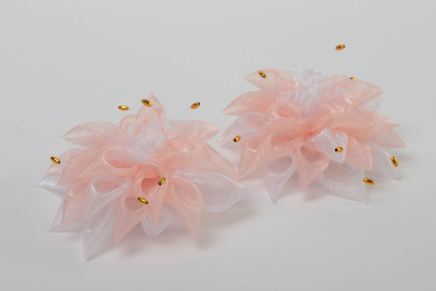 Handmade hair accessories kanzashi flowers set of 2 hair ties gifts for girls photo 3