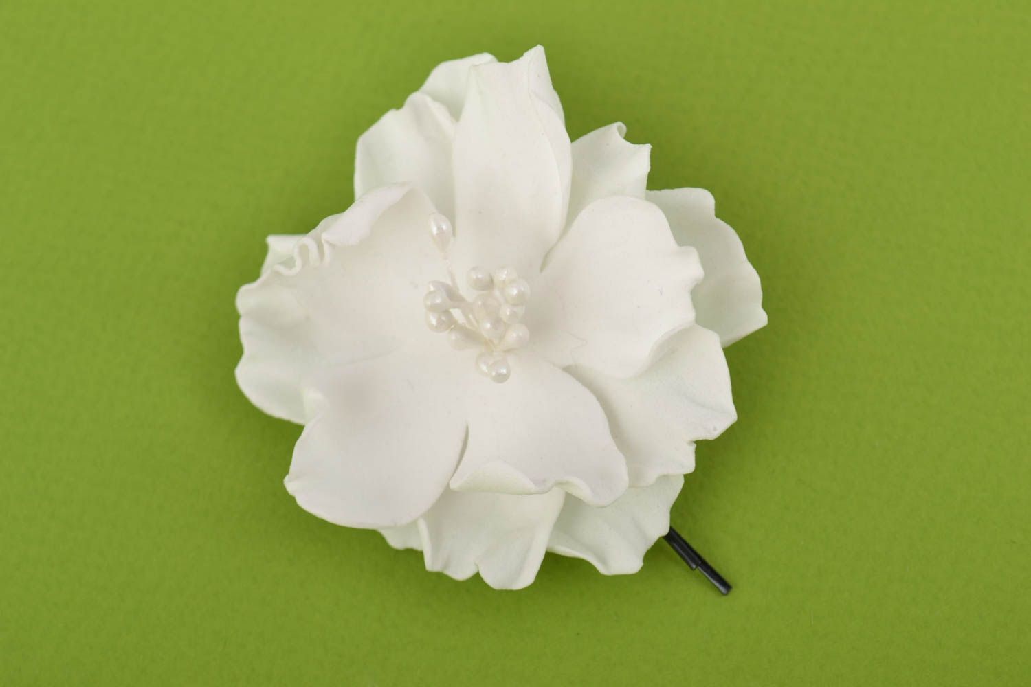 Beautiful handmade textile flower bobby pin foamiran hairpin flowers in hair photo 2