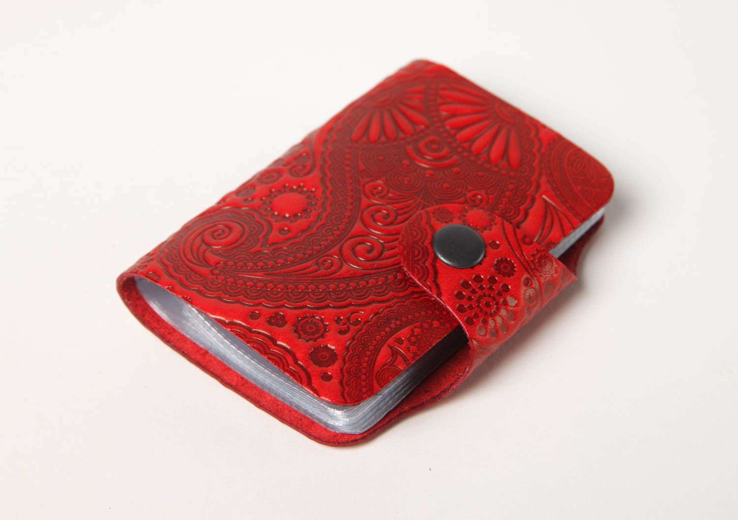 Кожаное изделие ручной работы кошелек для карточек кожаный аксессуар красный фото 2