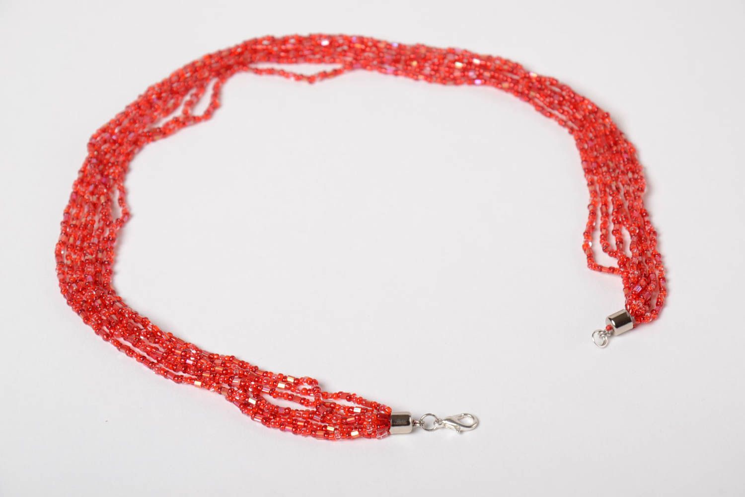 Handmade festive beaded necklace beautiful female jewelry red accessory photo 5